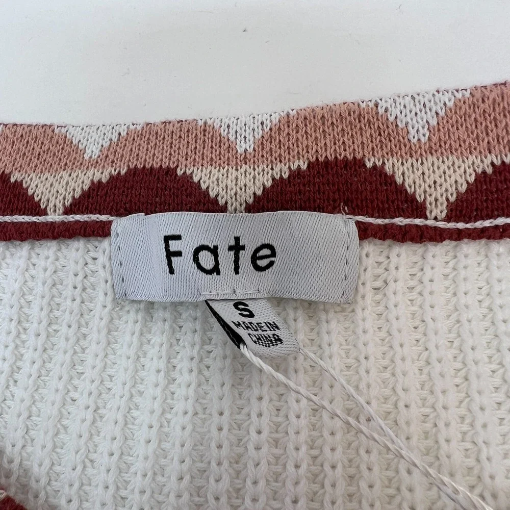 Fate Cream Knit Patchwork Bubble Sleeve Pullover Sweater Size Small NEW - Picture 4 of 16